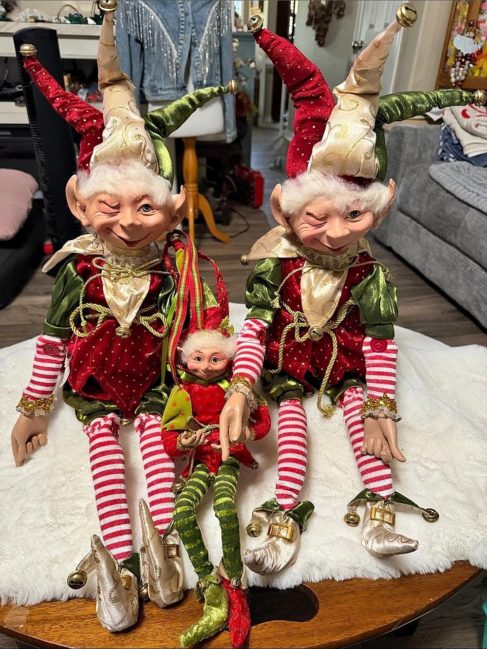 Set of 3 Christmas Elf Decor Red Green